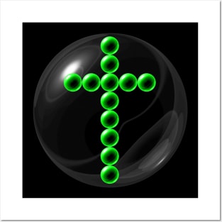 Green Yellow Cross in Glass Ball Posters and Art